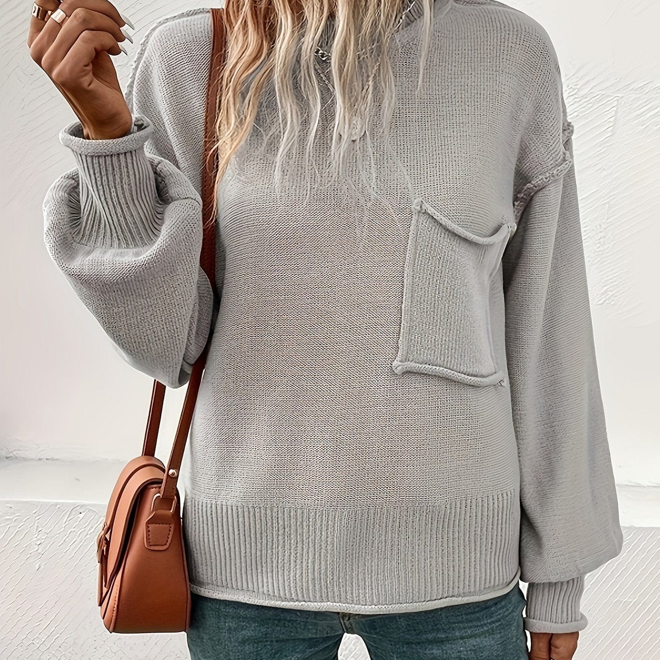 Celina - Casual Top-Stitching Long-Sleeve Pocket Sweater