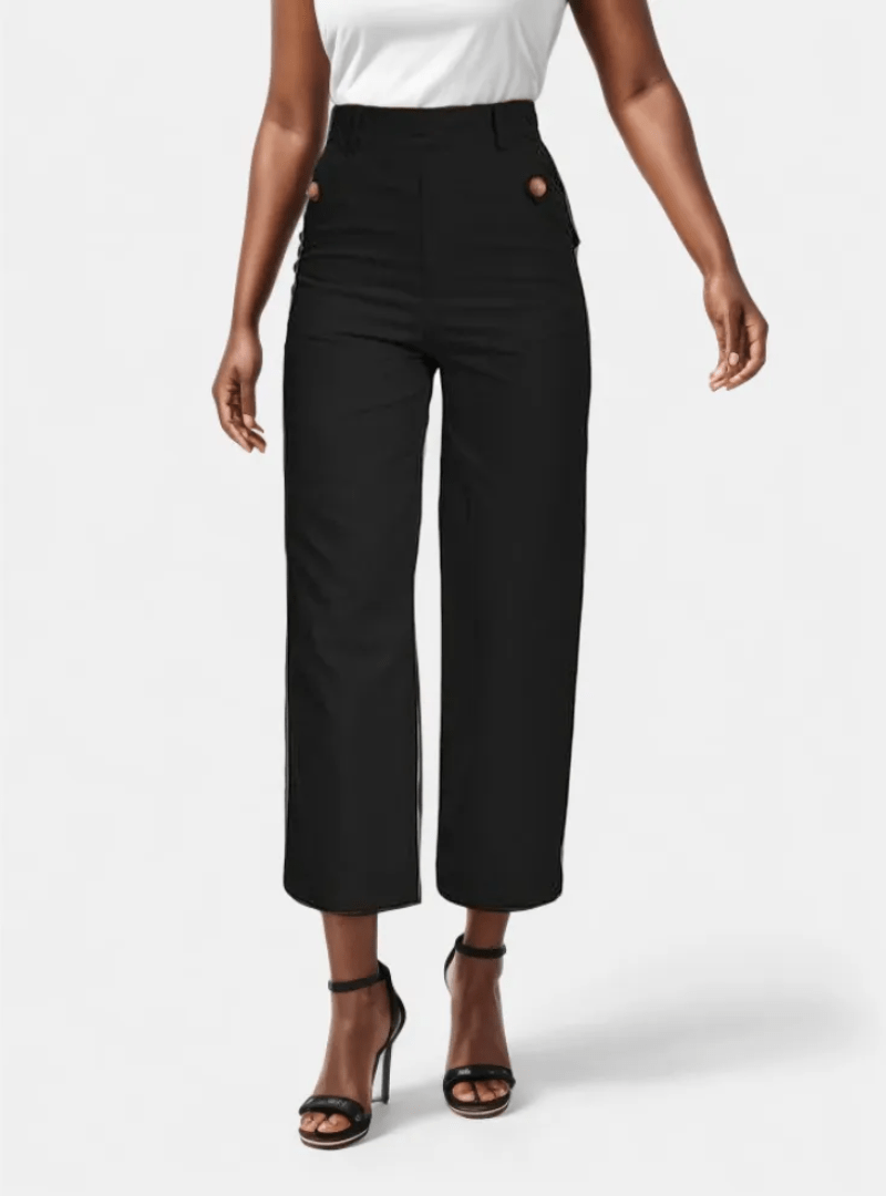 TUMMY CONTROL TWILL CROPPED WIDE LEG PANT