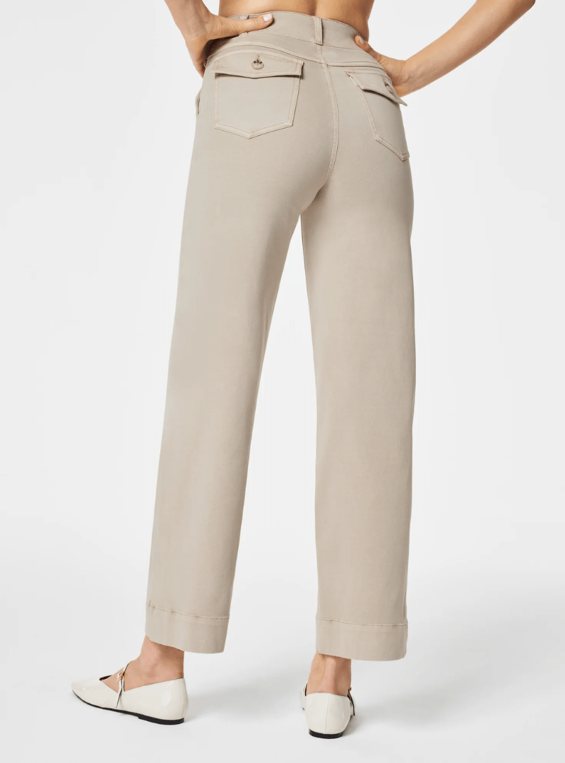 TUMMY CONTROL TWILL CROPPED WIDE LEG PANT