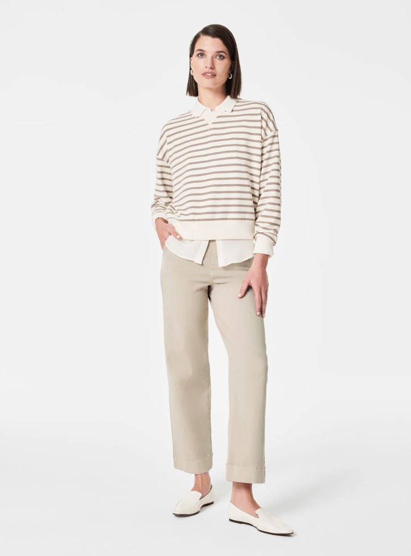 TUMMY CONTROL TWILL CROPPED WIDE LEG PANT