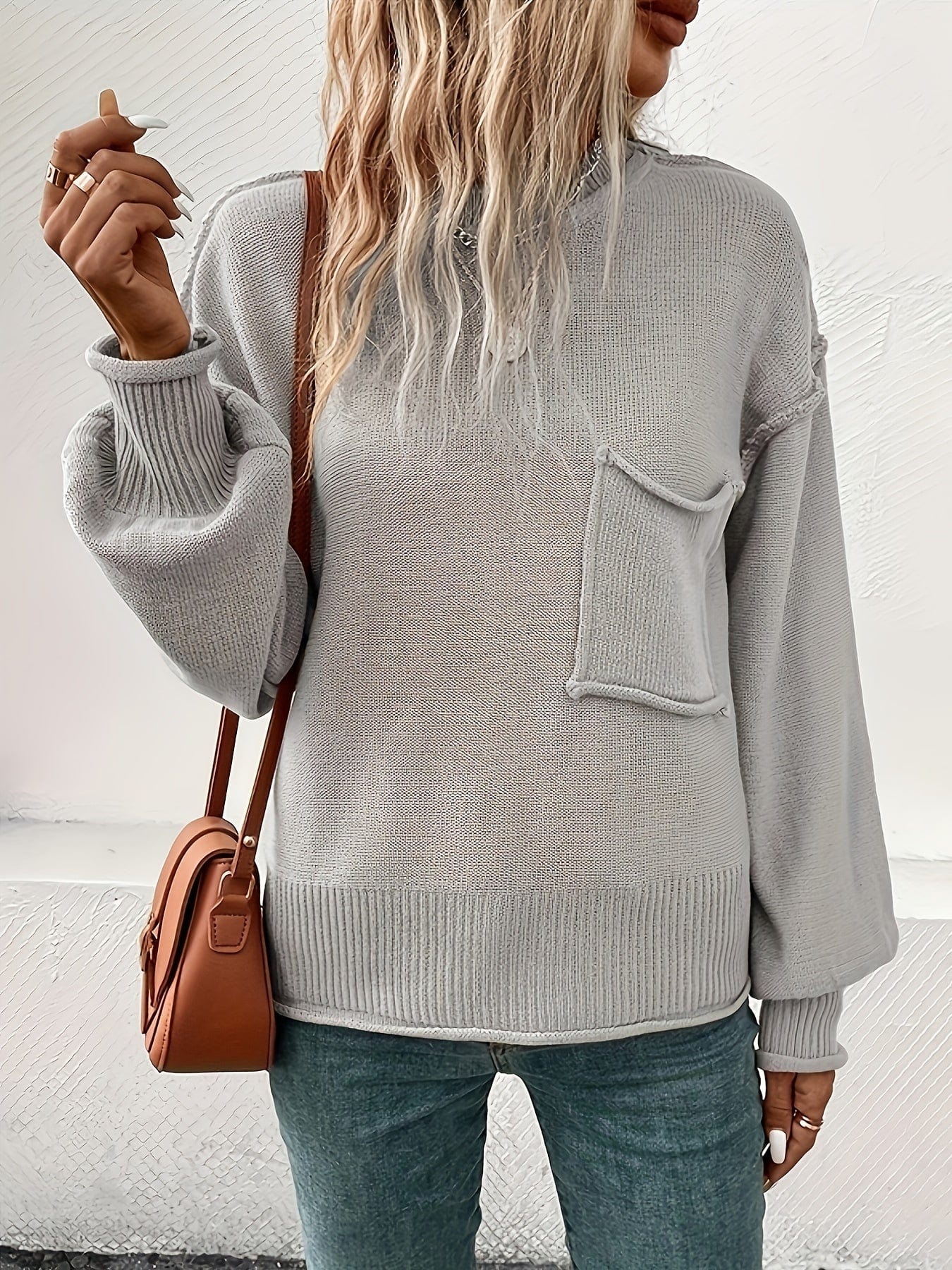 Celina - Casual Top-Stitching Long-Sleeve Pocket Sweater