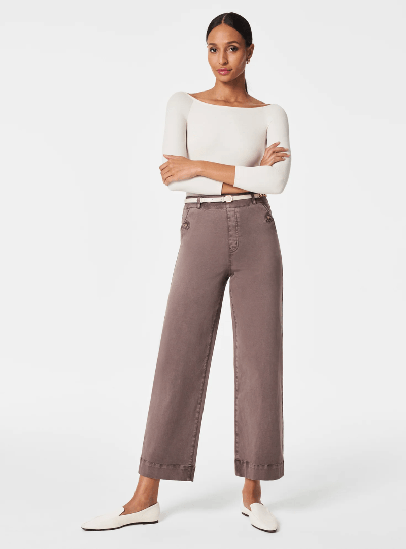 TUMMY CONTROL TWILL CROPPED WIDE LEG PANT