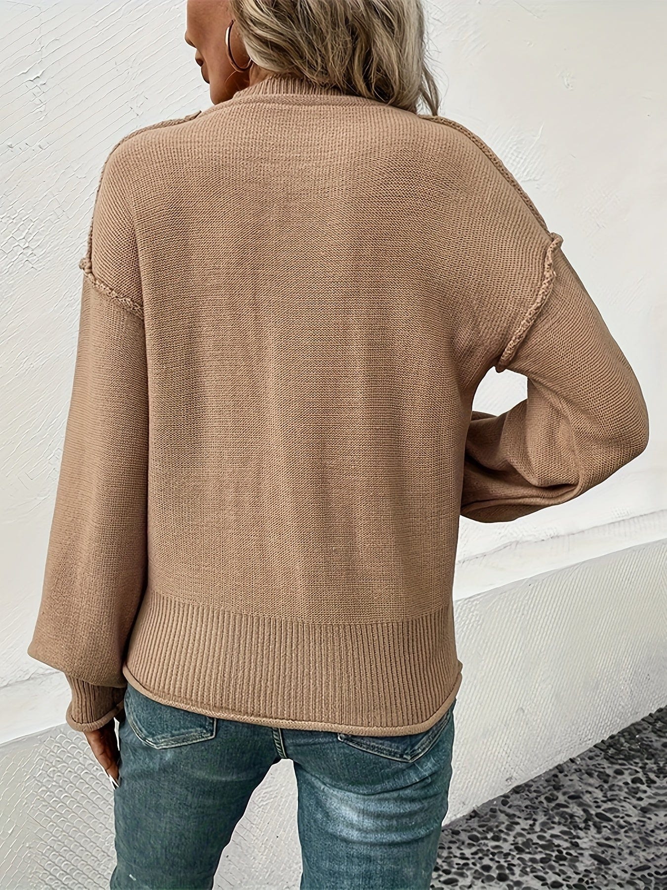 Celina - Casual Top-Stitching Long-Sleeve Pocket Sweater