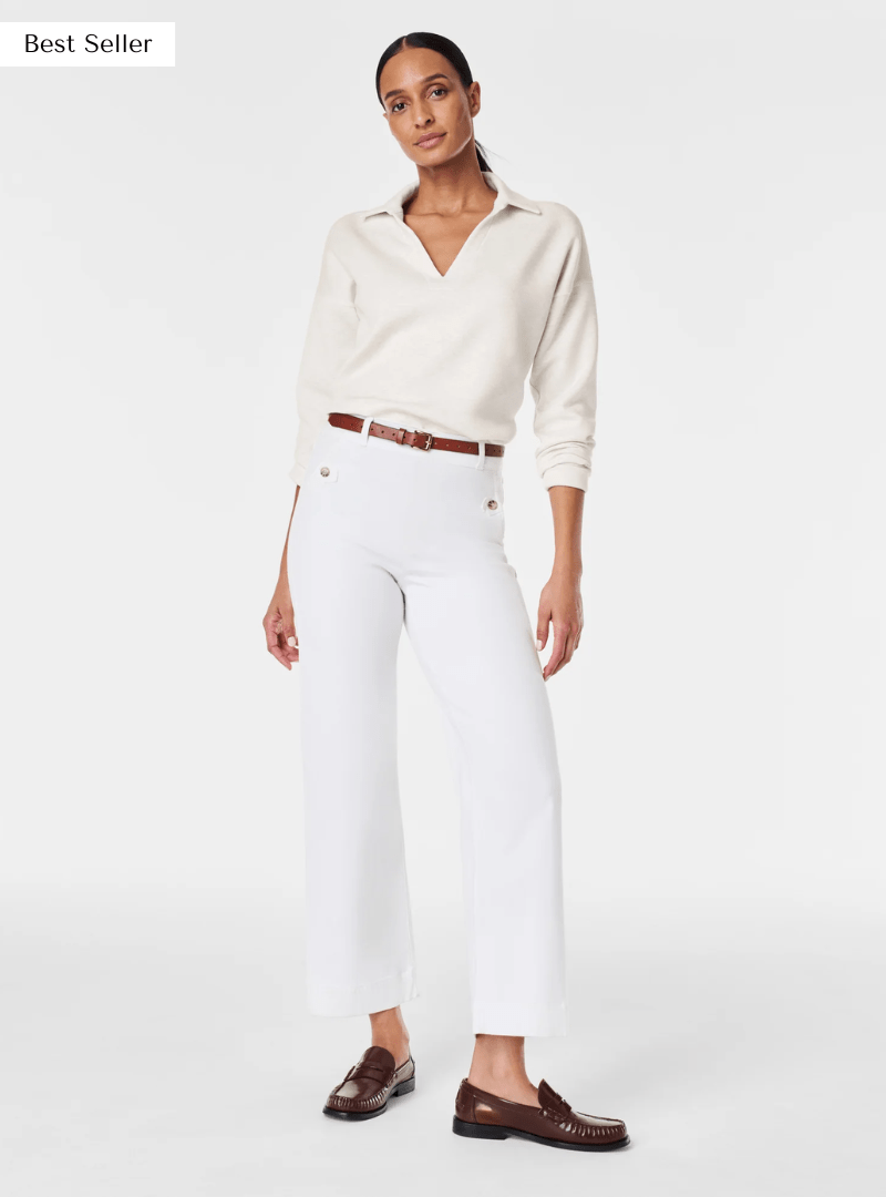 TUMMY CONTROL TWILL CROPPED WIDE LEG PANT