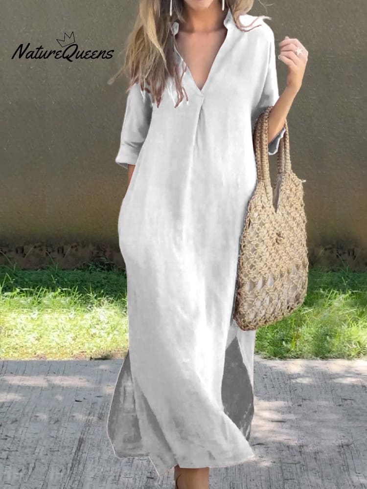 Linen V-Neck Dress