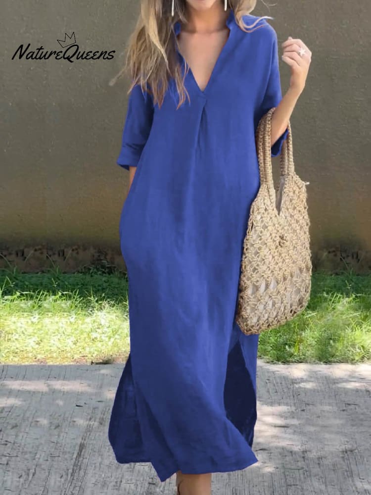 Linen V-Neck Dress