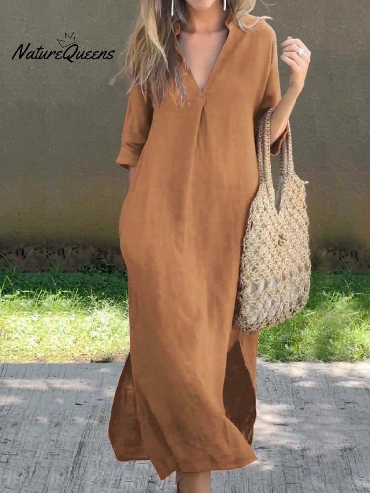 Linen V-Neck Dress