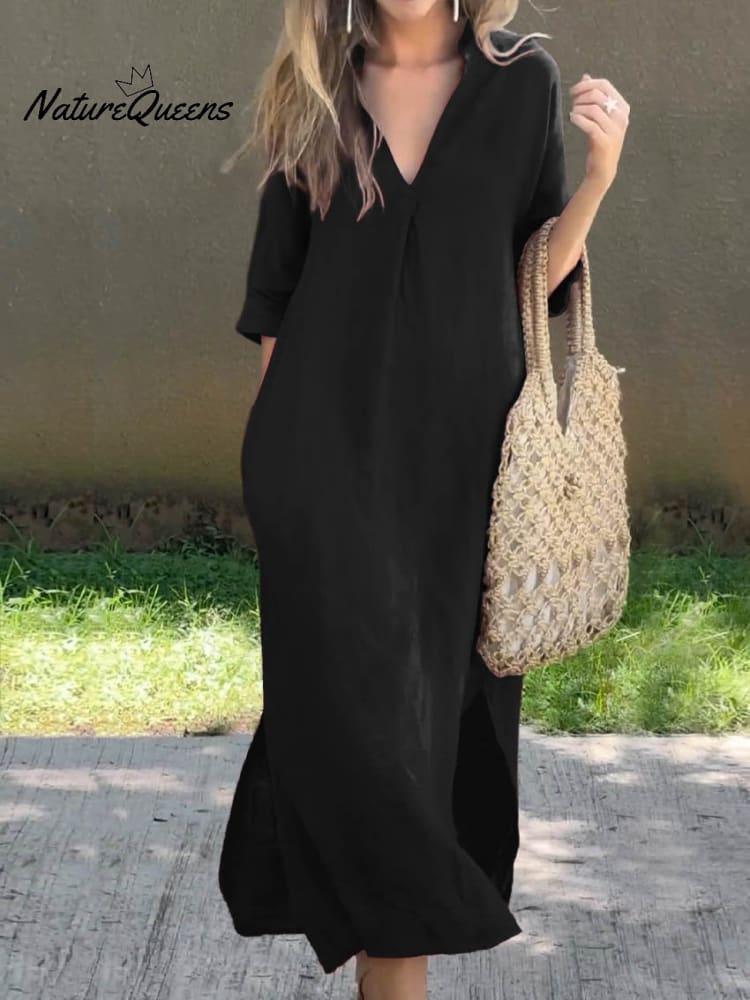 Linen V-Neck Dress